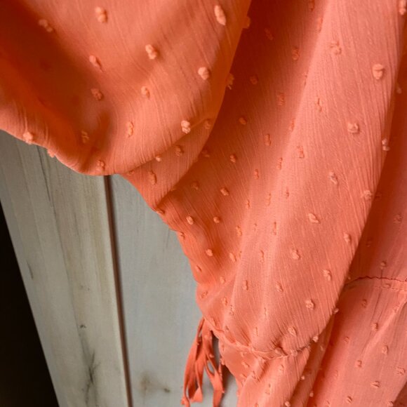 ASOS Curve Coral Ruffle Chiffon Sheer Dobby Tunic Dress Swim Cover Up 18 - Picture 9 of 12